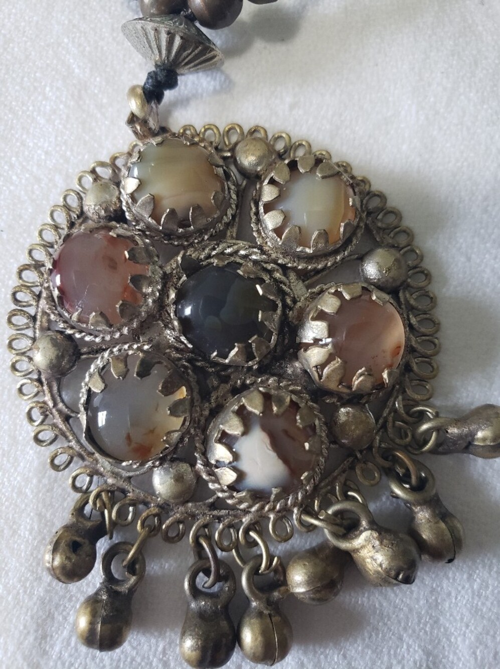 70's Vintage Indian Tribal Statement Pendant Necklace - Agate & Mixed Metals - Picture 7 of 14